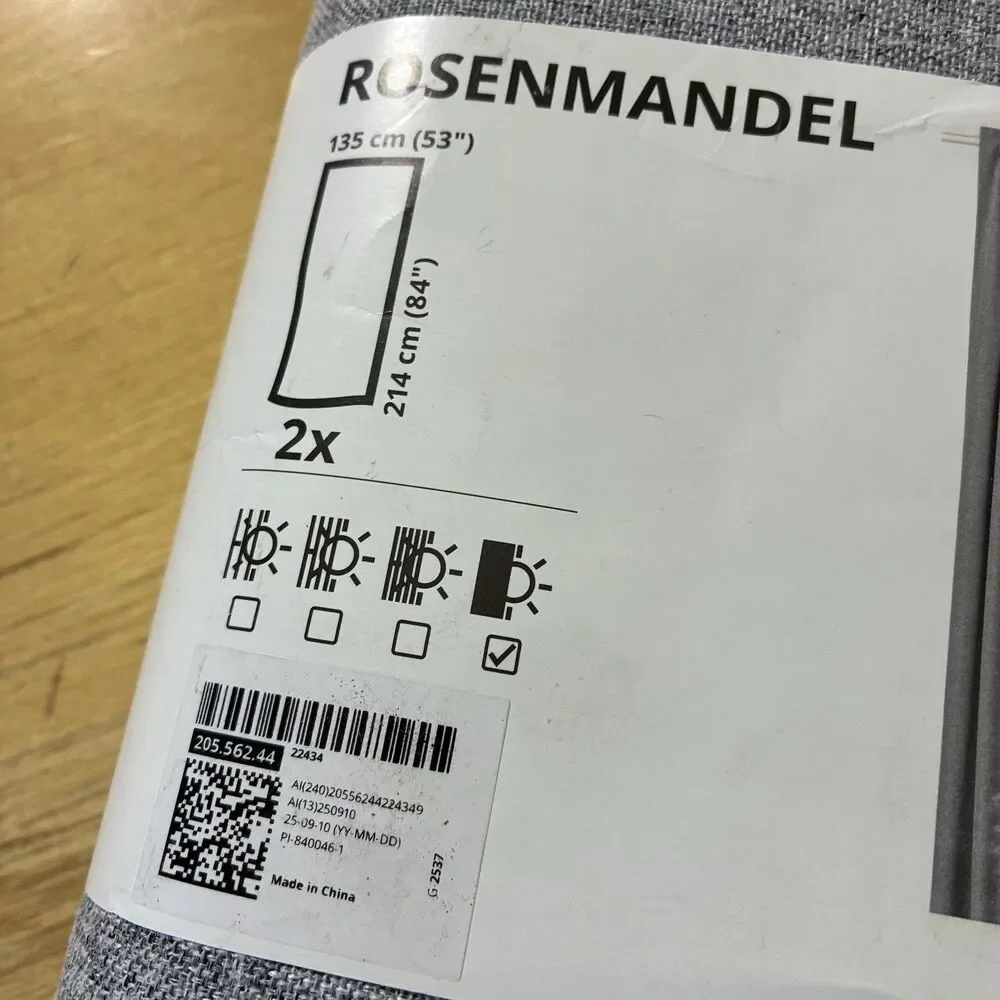 IKEA ROSENMANDEL Gray Blackout Curtain Panels Set Of 2 53x84 Textured Window